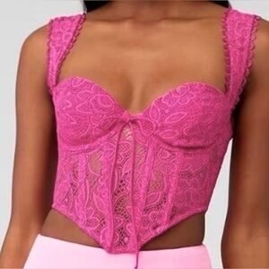 For Love of Lemons pink/purple lace corset top. Size M